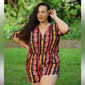 2BDESIRED ipo romper large black pink yellow floral Plumeria Hawaii